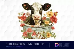 Retro Floral Cow In a Pot Watercolor Clipart Product Image 1