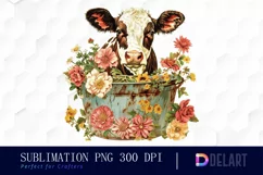 Retro Floral Cow In a Pot PNG Clipart Product Image 1