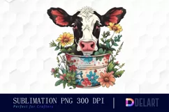 Retro Floral Cow In a Pot Watercolor Clipart Product Image 1