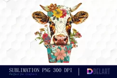 Retro Floral Cow In a Pot Sublimation PNG Clipart Product Image 1