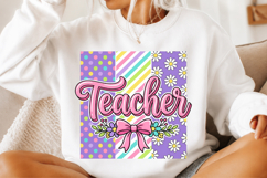 Retro Floral Teacher Bow PNG Design Product Image 1