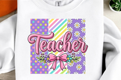 Retro Floral Teacher Bow PNG Design Product Image 3