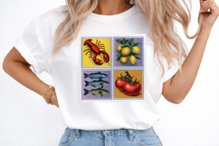 Retro Food Stamp Lobster Fish Summer PNG Product Image 1