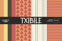 Retro geometric digital papers in warm orange red yellow and olive colors