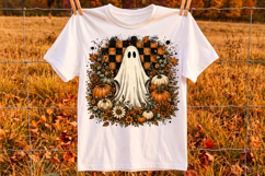 Retro Ghost Pumpkin Patch PNG, Checkered Spooky Season Product Image 2