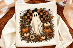 Retro Ghost Pumpkin Patch PNG, Checkered Spooky Season Product Image 3
