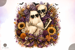Retro Ghost Skeleton PNG, Sunflower Halloween Coquette Bow Product Image 1