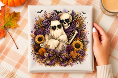 Retro Ghost Skeleton PNG, Sunflower Halloween Coquette Bow Product Image 3