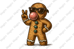 Retro Gingerbread Christmas Blowing Bubble PNG Product Image 1
