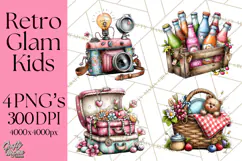 Retro Glam Kids Clipart PNG, Vintage Inspired Mini World Product Image 1
