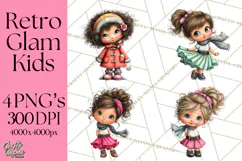 Retro Glam Kids Clipart PNG, Vintage Inspired Mini World Product Image 1