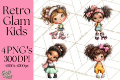 Retro Glam Kids Clipart PNG, Vintage Inspired Mini World Product Image 1
