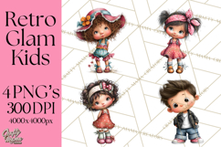 Retro Glam Kids Clipart PNG, Vintage Inspired Mini World Product Image 1