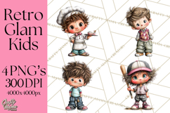 Retro Glam Kids Clipart PNG, Vintage Inspired Mini World Product Image 1