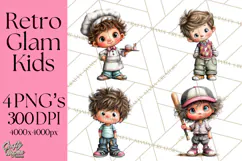 Retro Glam Kids Clipart PNG, Vintage Inspired Mini World Product Image 1