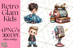 Retro Glam Kids Clipart PNG, Vintage Inspired Mini World Product Image 1