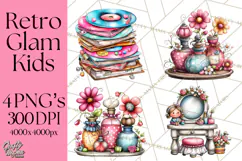 Retro Glam Kids Clipart PNG, Vintage Inspired Mini World Product Image 1