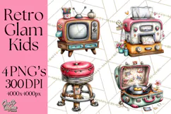 Retro Glam Kids Clipart PNG, Vintage Inspired Mini World Product Image 1