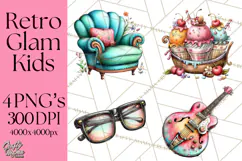 Retro Glam Kids Clipart PNG, Vintage Inspired Mini World Product Image 1