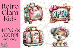 Retro Glam Kids Clipart PNG, Vintage Inspired Mini World Product Image 1