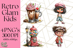 Retro Glam Kids Clipart PNG, Vintage Inspired Mini World Product Image 1