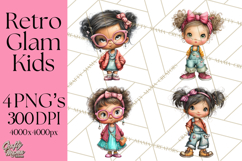 Retro Glam Kids Clipart PNG, Vintage Inspired Mini World Product Image 1