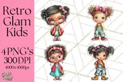 Retro Glam Kids Clipart PNG, Vintage Inspired Mini World Product Image 1