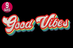 Retro Good Vibes Text Machine Embroidery Design - 9 sizes Product Image 2