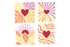 4x Retro Groovy Love and Leaves Summer Vibes Designs SVGs Product Image 2