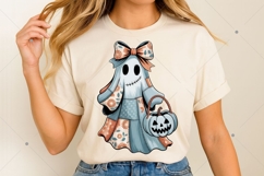 Retro Halloween Blue Denim Ghost Png, Patchwork Spooky Ghost Product Image 3