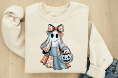 Retro Halloween Blue Denim Ghost Png, Patchwork Spooky Ghost Product Image 4