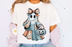 Retro Halloween Blue Denim Ghost Png, Patchwork Spooky Ghost Product Image 2
