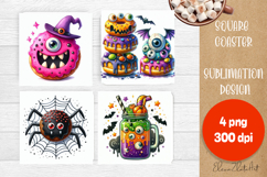 Retro halloween Cupcake Coaster Design, Sublimation Designs Product Image 1