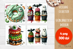 Retro halloween Cupcake Coaster Design, Sublimation Designs Product Image 1