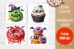Retro halloween Cupcake Coaster Design, Sublimation Designs Product Image 1