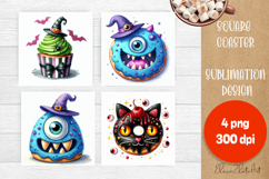 Retro halloween Cupcake Coaster Design, Sublimation Designs Product Image 1