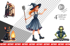 Clipart Watercolor Retro Halloween Disco Product Image 1