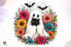 Retro Halloween Ghost And Cat Png,Spooky Ghost Png Product Image 1