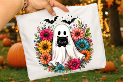 Retro Halloween Ghost And Cat Png,Spooky Ghost Png Product Image 3