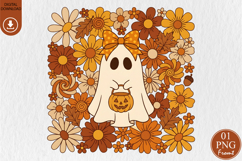 Retro Halloween Ghost PNG, Boho Fall Floral Sublimation Product Image 1