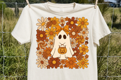 Retro Halloween Ghost PNG, Boho Fall Floral Sublimation Product Image 2