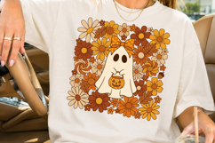 Retro Halloween Ghost PNG, Boho Fall Floral Sublimation Product Image 3