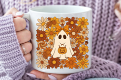 Retro Halloween Ghost PNG, Boho Fall Floral Sublimation Product Image 6
