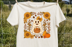 Retro Halloween Ghost PNG, Fall Floral Sublimation Product Image 2