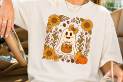 Retro Halloween Ghost PNG, Fall Floral Sublimation Product Image 3