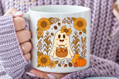 Retro Halloween Ghost PNG, Fall Floral Sublimation Product Image 6