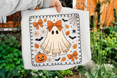 Retro Halloween Ghost PNG, Girly Bow &amp; Pumpkin PNG Product Image 2