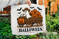 Retro Halloween Ghost Wagon PNG, Spooky Pumpkin Design Product Image 2