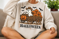 Retro Halloween Ghost Wagon PNG, Spooky Pumpkin Design Product Image 3