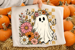Retro Halloween Ghost With Flowers Png, Vintage Halloween Product Image 2